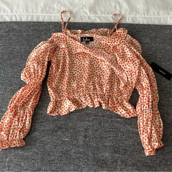 Orange crop blouse, Lulu’s, spaghetti strap with cutouts, size S, NWT - Picture 3 of 6